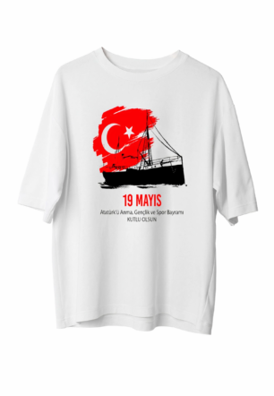19 Mayıs Unisex Baskılı T-shirt - Beyaz