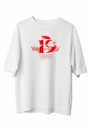 19 Mayıs Unisex Baskılı T-shirt - Beyaz