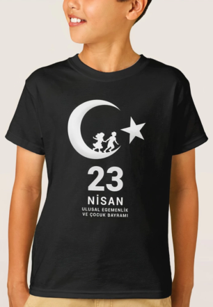 23 Nisan Çocuk Bayramı Baskılı Özel T-shirt - Siyah