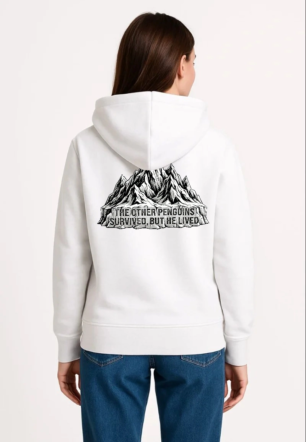 Kadın Nihilist Penguen Temalı Oversize Kapüşonlu Sweatshirt - Beyaz