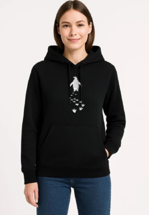 Kadın Nihilist Penguen Temalı Oversize Kapüşonlu Sweatshirt - Siyah