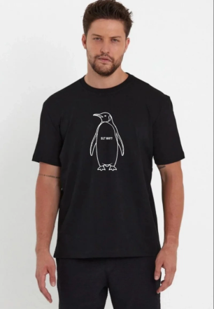 Erkek Nihilist Penguen Özel Tasarım Oversize Bisiklet Yaka Tişört - Siyah