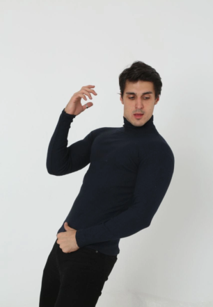 Erkek Kaşkorse Boğazlı Full Likralı Fitilli Body Kazak - Siyah