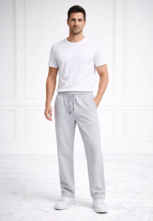 Erkek Düz Paça Beli Lastikli Eşofman Alt Pantalon - Gri