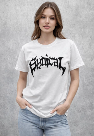 Kadın Bisiklet Yaka Ön Baskılı Kısa Kollu Tişört Streetwear Günlük Basic Pamuklu T-shirt - Beyaz