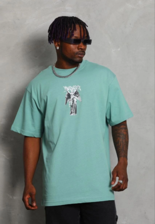 Erkek Baskılı T-Shirt Kısa Kol Bisiklet Yaka Regular Fit Rahat Kalıp Günlük Tişört - Mint Yeşili