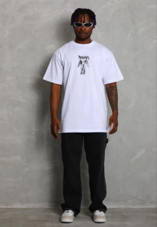 Erkek Baskılı T-Shirt Kısa Kol Bisiklet Yaka Regular Fit Rahat Kalıp Günlük Tişört - Beyaz