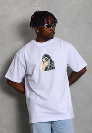 Erkek Baskılı T-Shirt Kısa Kol Bisiklet Yaka Regular Fit Rahat Kalıp Günlük Tişört - Beyaz