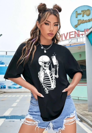 Baskılı Kadın Kısa kol T-shirt - Siyah