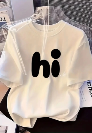 Kadın Bisiklet yaka Baskılı Kısa Kol Yazlık T-shirt - Beyaz