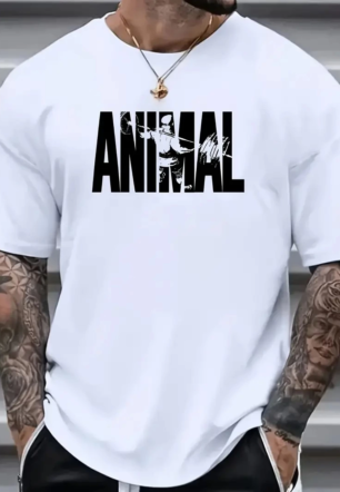 Erkek ANIMAL Desen Baskılı Oversive Tişört Grafik Tişört - Beyaz
