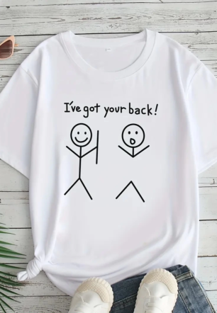 Kadın "I've Got Your Back" Baskılı Kısa kol Tişört - Beyaz