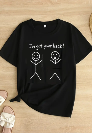 Kadın "I've Got Your Back" Baslılı tişört - Siyah