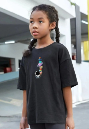 Çocuk Unisex Baskılı T-Shirt - Siyah