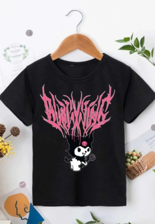 Kız Çocuk Bisiklet Yaka Baskılı T-Shirt - Siyah