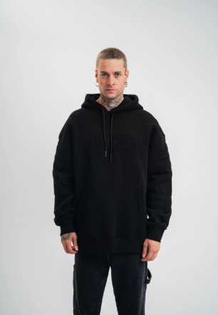 Erkek Oversize Kapşonlu Nakışlı SweatShirt - Siyah