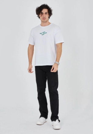 Erkek Baskılı T-Shirt Kısa Kol Bisiklet Yaka Regular Fit Rahat Kalıp Günlük Tişört - Beyaz
