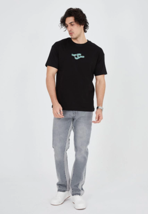 Erkek Baskılı 24/1 Penye T-Shirt - Siyah
