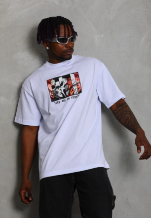 Erkek Baskılı T-Shirt Kısa Kol Bisiklet Yaka Regular Fit Rahat Kalıp Günlük Tişört - Beyaz