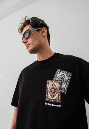 Erkek Baskılı Oversize Kısa kol  T-shirt - Siyah