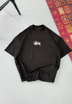 Erkek Baskılı kısa kollu Oversize T-shirt - Siyah