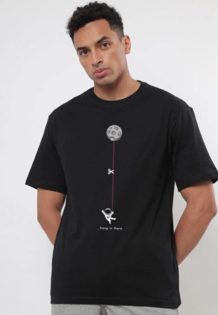 Erkek Baskılı Oversize  Kısa kol T-shirt - Siyah
