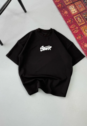 Erkek Baskılı Oversize Kısa kol T-shirt - Siyah