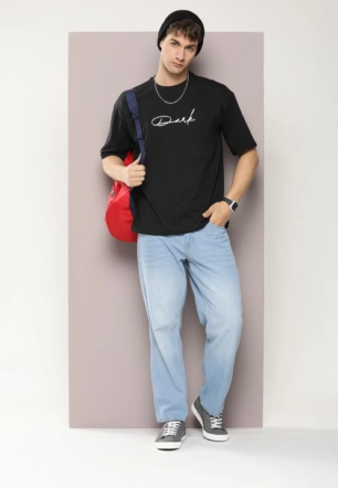 Erkek Baskılı Oversize Kısa kol  T-shirt - Siyah