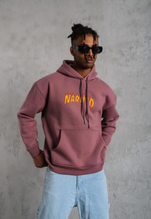 Erkek Baskılı Sweat Kapüşonlu - Gül Kurusu