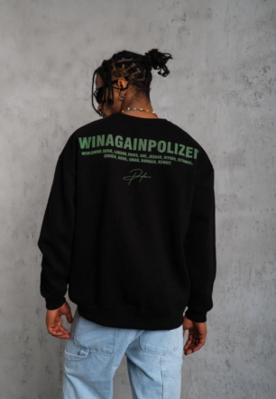 Erkek Baskılı  üç iplik pamuklu Sweat - Siyah