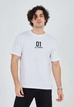 Erkek Baskılı T-Shirt Kısa Kol Bisiklet Yaka Regular Fit Rahat Kalıp Günlük Tişört - Beyaz