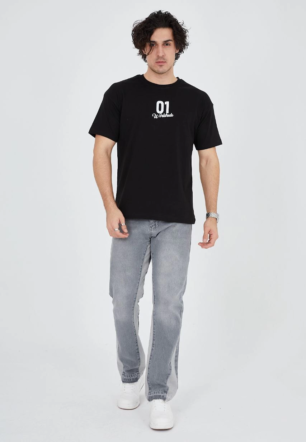 Erkek Baskılı T-Shirt Kısa Kol Bisiklet Yaka Regular Fit Rahat Kalıp Günlük Tişört - Siyah