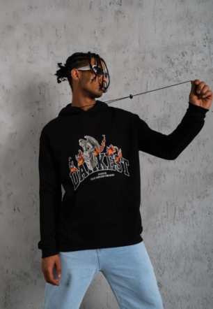 Erkek Oversize Kapüşonlu Sweatshirt Siyah Üç İplik İçi Pamuklu Kanguru Cepli - Siyah
