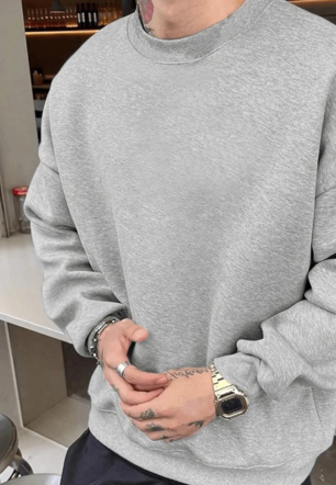 Erkek Düz Bisiklet Yaka  üç iplik pamuklu sweatshirt  - Gri