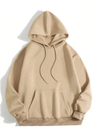 Erkek Düz Kapüşonlu üç iplik pamuklu sweatshirt   - Bej