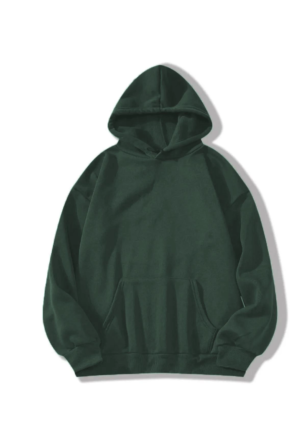 Erkek Düz Kapüşonlu  üç iplik pamuklu sweatshirt   - Koyu Yeşil