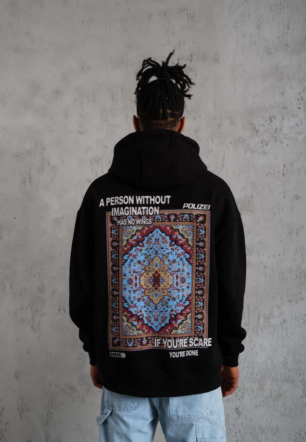 Erkek Kilim Desen  üç iplik pamuklu Kapüşonlu - Siyah