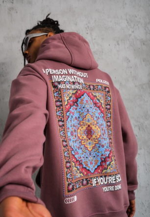 Erkek Kilim Desen Kapüşonlu üç iplik pamuklu  Sweat - Gül Kurusu