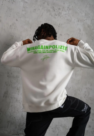 Erkek Oversize Sweatshirt Beyaz | Ön ve Sırt Baskılı Üç İplik İçi Pamuklu Kalıp - Beyaz