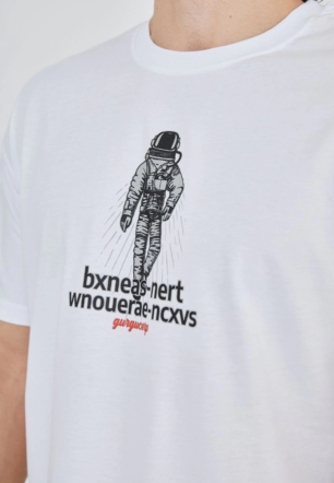 Erkek Baskılı T-Shirt Kısa Kol Bisiklet Yaka Regular Fit Rahat Kalıp Günlük Tişört - Beyaz