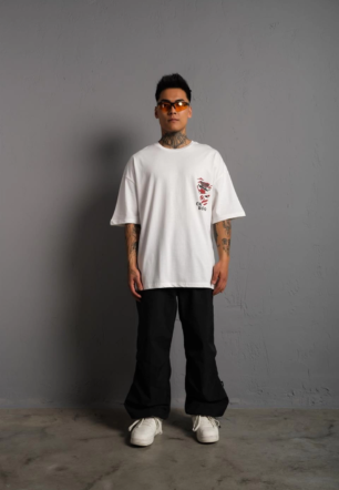 Erkek Sırt Baskılı Oversize  Kısa kol T-shirt - Beyaz
