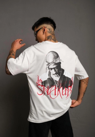 Erkek Baskılı T-Shirt Oversize Kısa kol Bisiklet yaka tişort - Beyaz