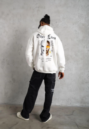 Erkek Oversize Üç İplik Şardonlu Kapüşonlu Baskılı Sweatshirt
