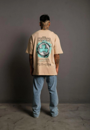 Erkek Sırt Baskılı Kısa kol T-shirt - Bej