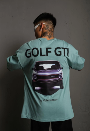 Erkek Oversize Tişört Golf GTI Retro Araba Baskılı T-shirt - Mint Yeşili