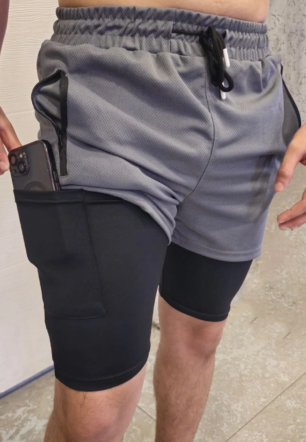 Erkek İç Cepli Sporcu Alt Taytlı Şort - GRİ
