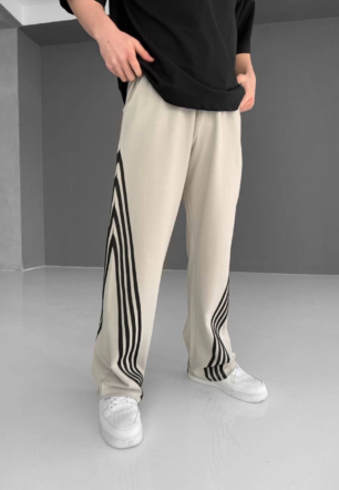 Erkek İki İplik Kumaş Şeritli Alt Esofman pantalon - Gri