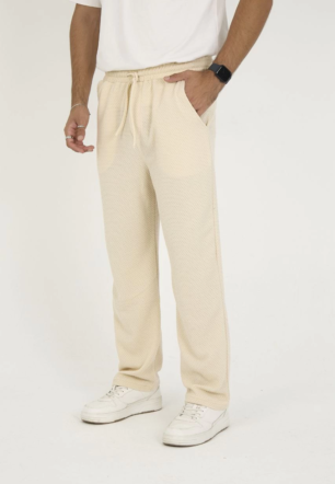 Erkek Jakar Kutu Desenli Baggy Eşofman Pantolon - Bej