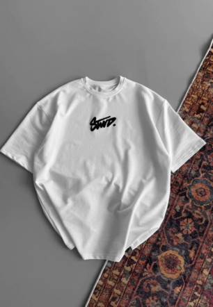 Kadın Baskılı Oversize  Kısa kol T-shirt - Beyaz