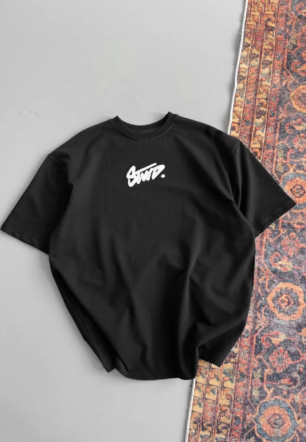 Kadın Baskılı Oversize Kısa kol  T-shirt - Siyah